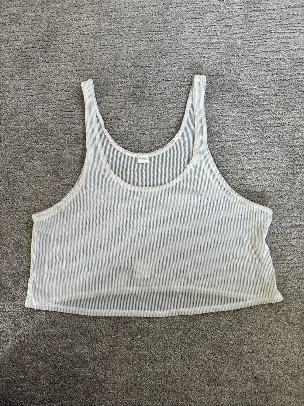 Alo White Ribbed Mesh Cropped Tank